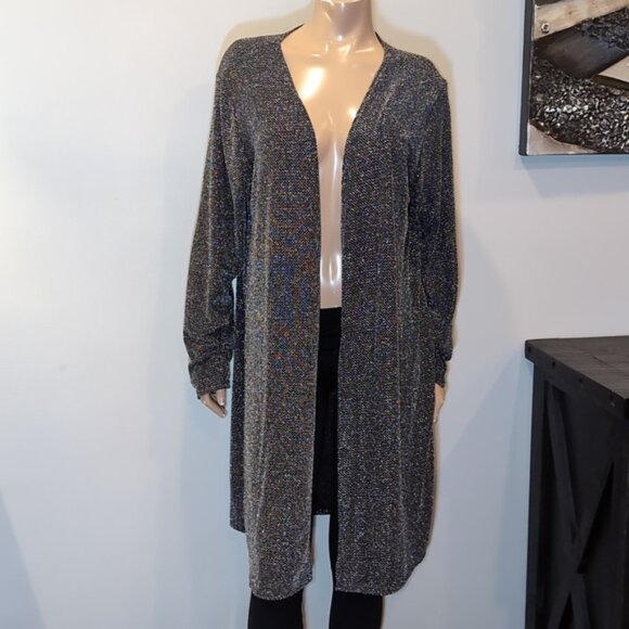 NEW Prospect Blvd Lurex Cardigan Metallic Side Slit Stretchy Open Front Evening - Picture 9 of 11